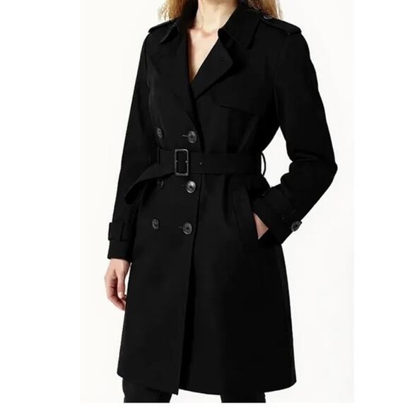 Michael Kors Long Sleeve Double Breasted Belted Trench Coat Black Small - Picture 1 of 9